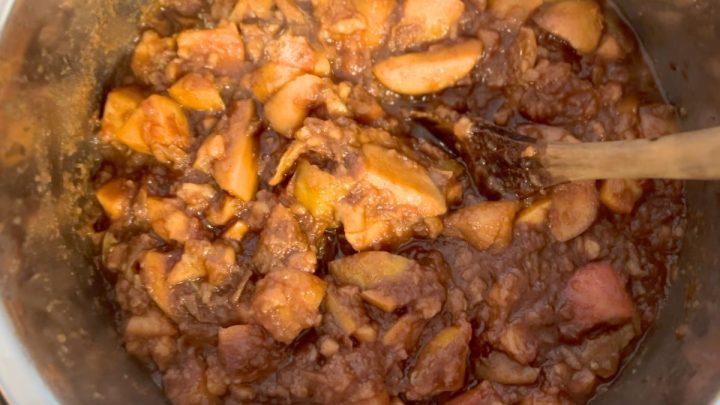 chopped apples, spices, brown sugar all cooked down in instant pot but still in chunks